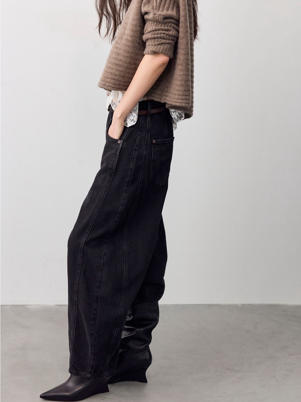 Free People Black Good Luck barrel jeans (sound wave) - Picture 4 of 6